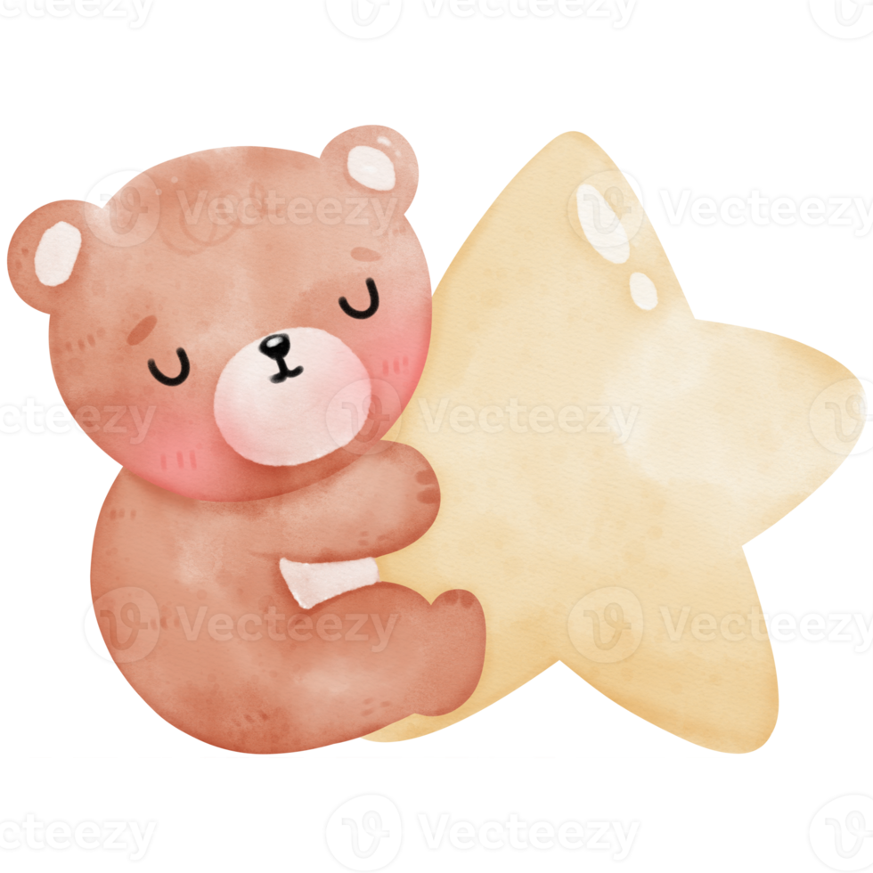 illustration aquarelle ours et étoile png