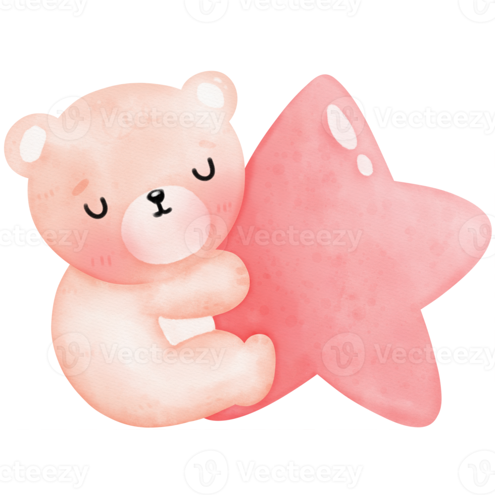 Bear and star watercolor illustration png