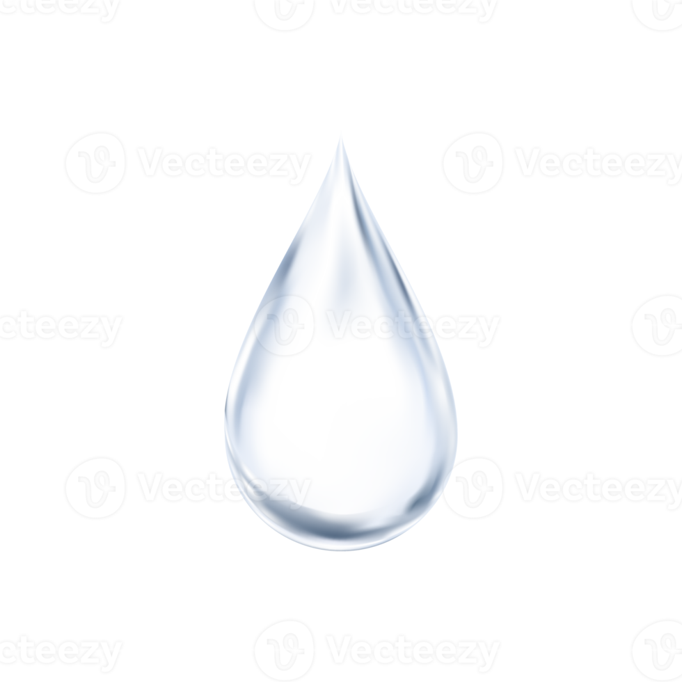 Clear Water drop on transparent in Grey color. Illustration isolated Transparency Single Blue shiny Rain drop,Element Design for concept of Ecology and World Water day png