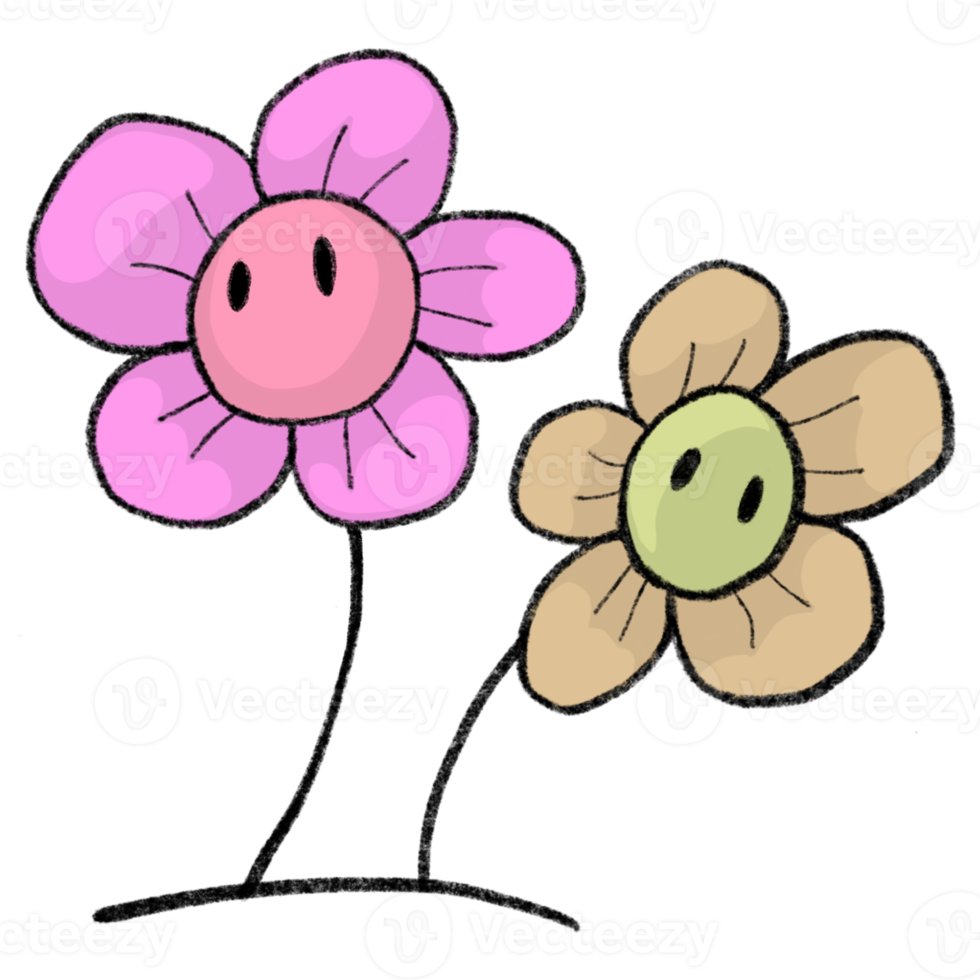 Flower plant Cartoon pencil draw style of animal and plant in the