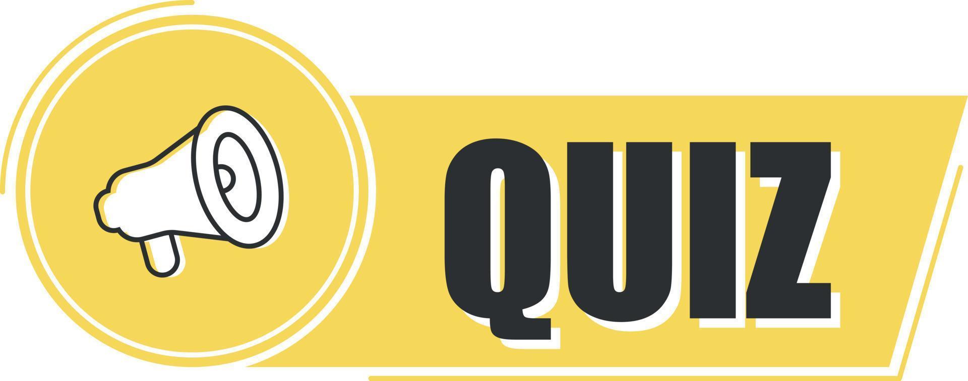 Megaphone with quiz text on yellow background. Megaphone banner. Web design. vector