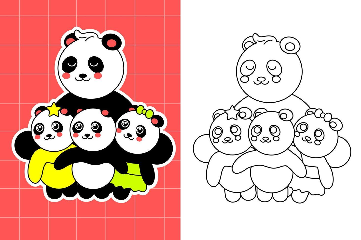 página para colorear de la familia panda para niños pequeños vector