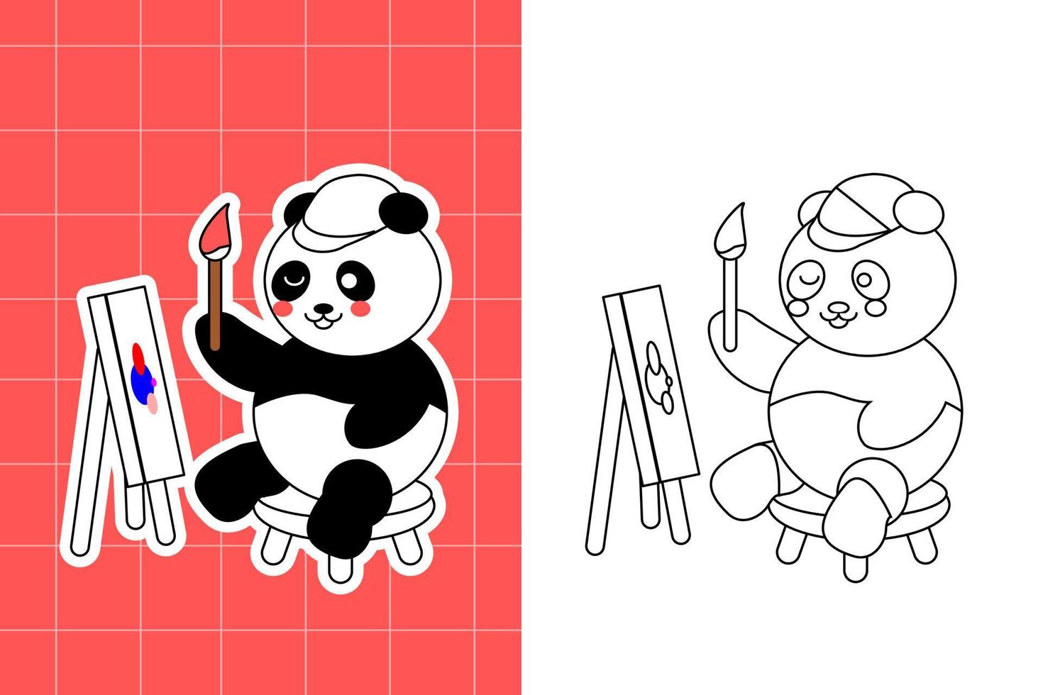 colouring page of panda family for toddler vector