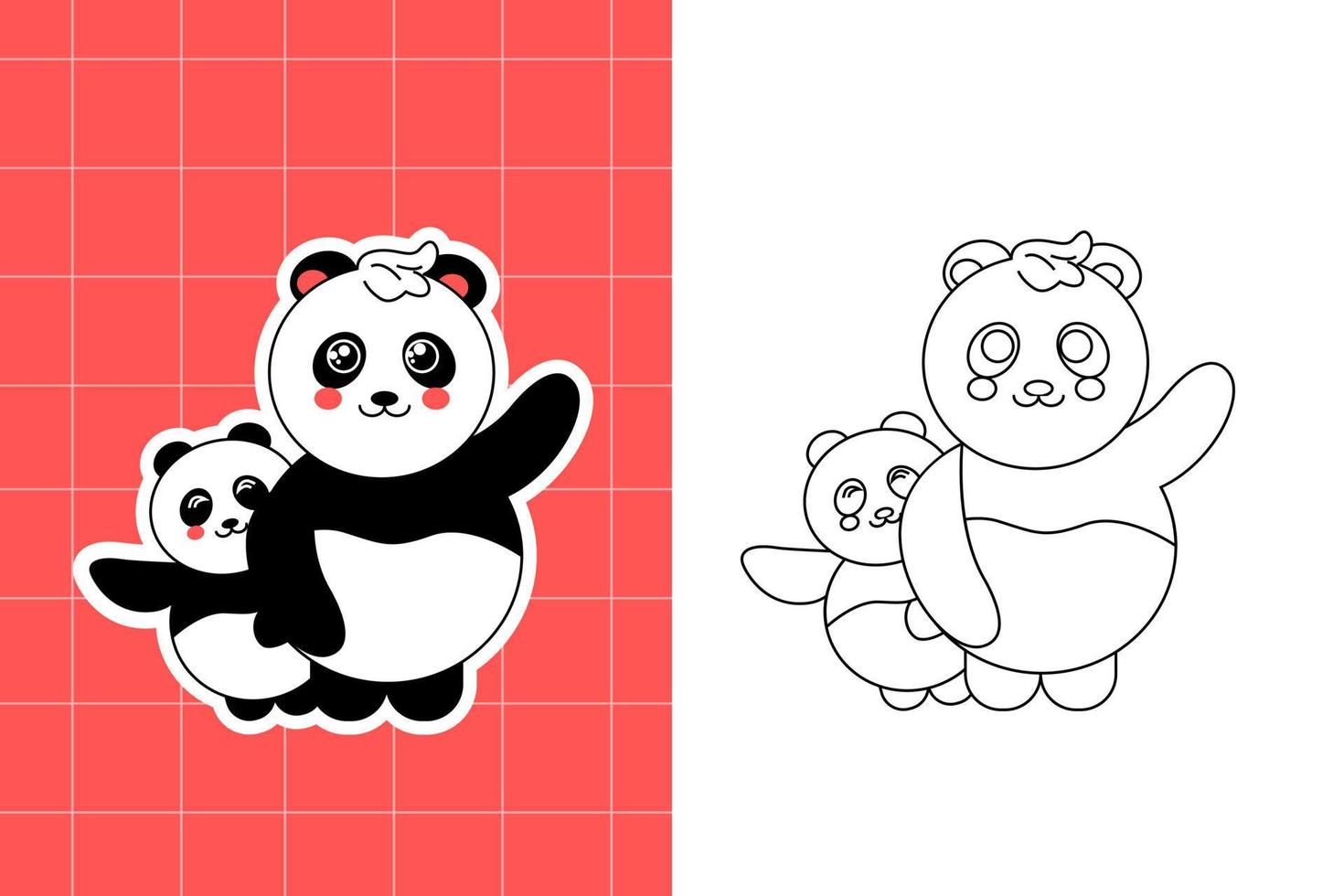 colouring page of panda family for toddler vector