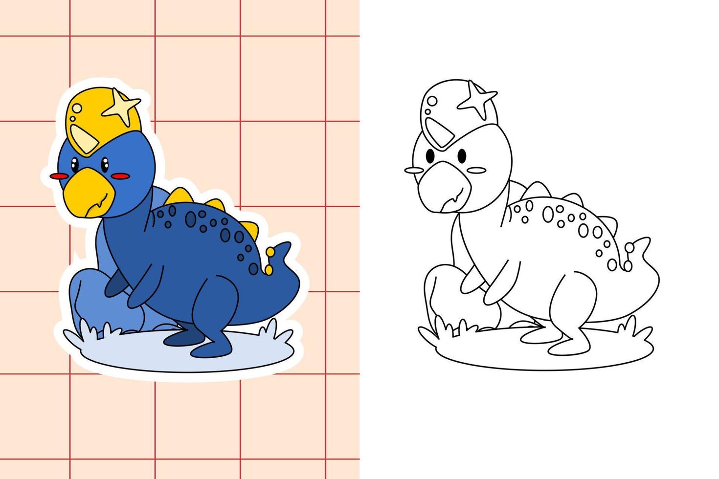 dinosaur colouring page and sticker for toddler vector