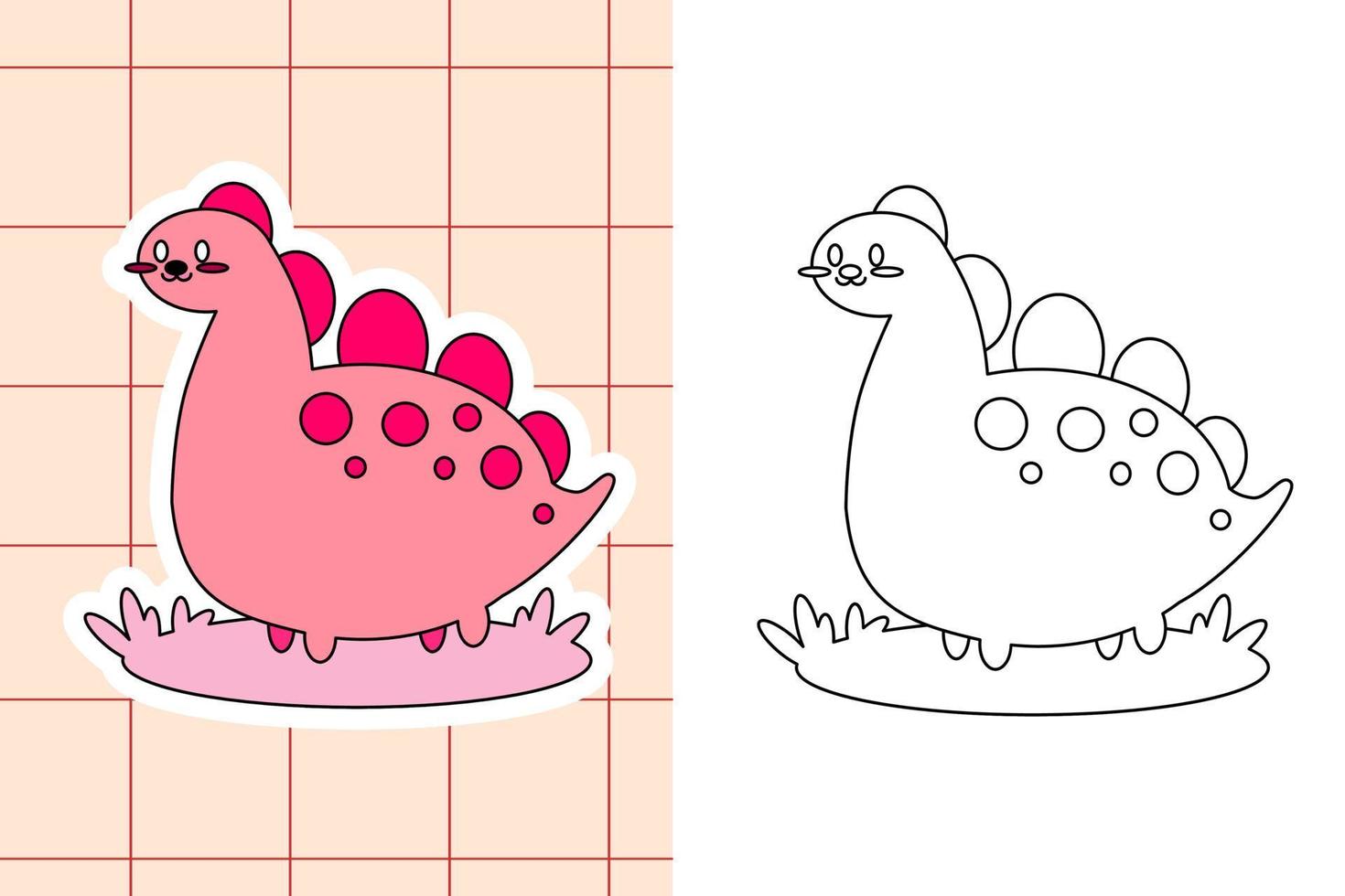 dinosaur colouring page and sticker for toddler vector