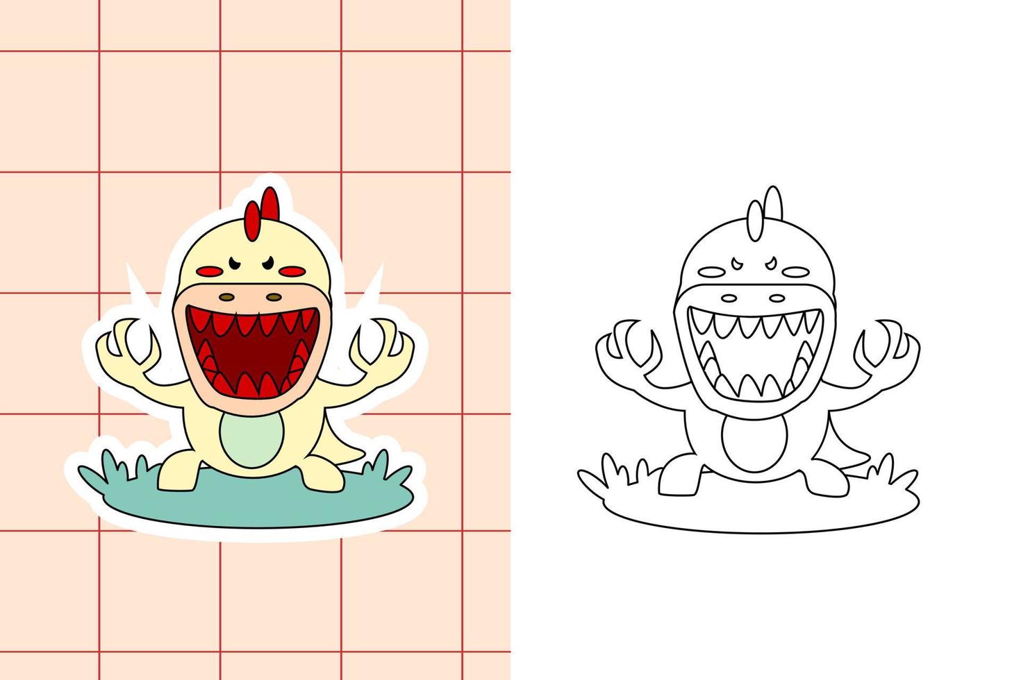 dinosaur colouring page and sticker for toddler vector