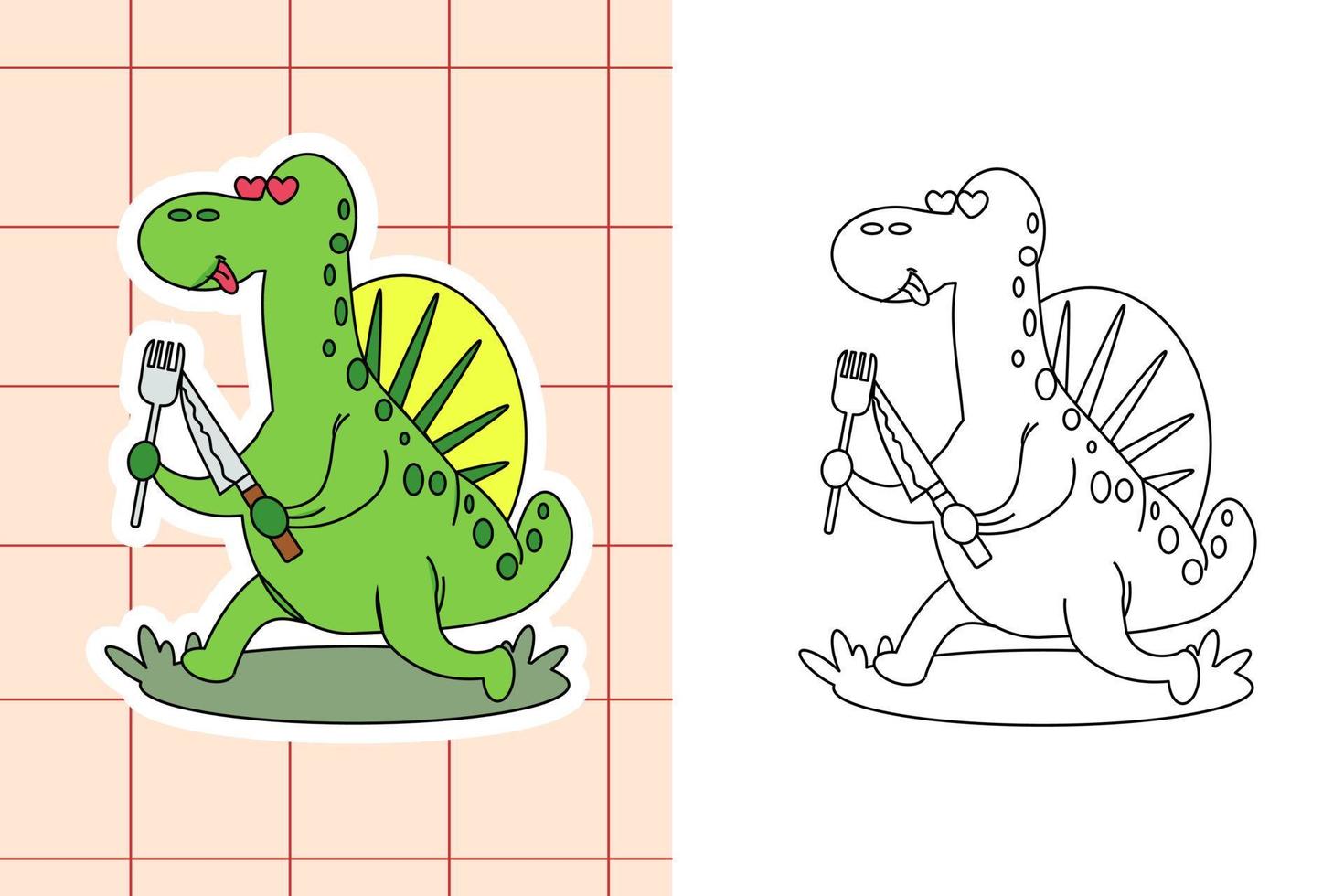 dinosaur colouring page and sticker for toddler vector