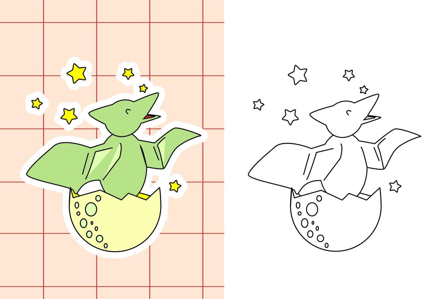 dinosaur colouring page and sticker for toddler vector