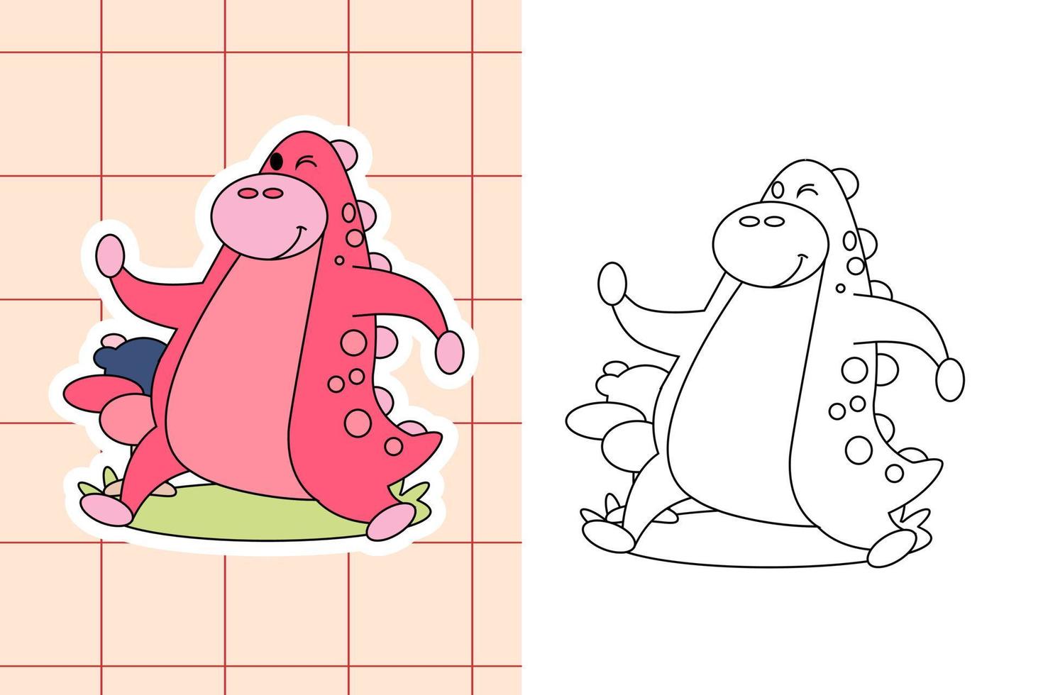 dinosaur colouring page and sticker for toddler vector