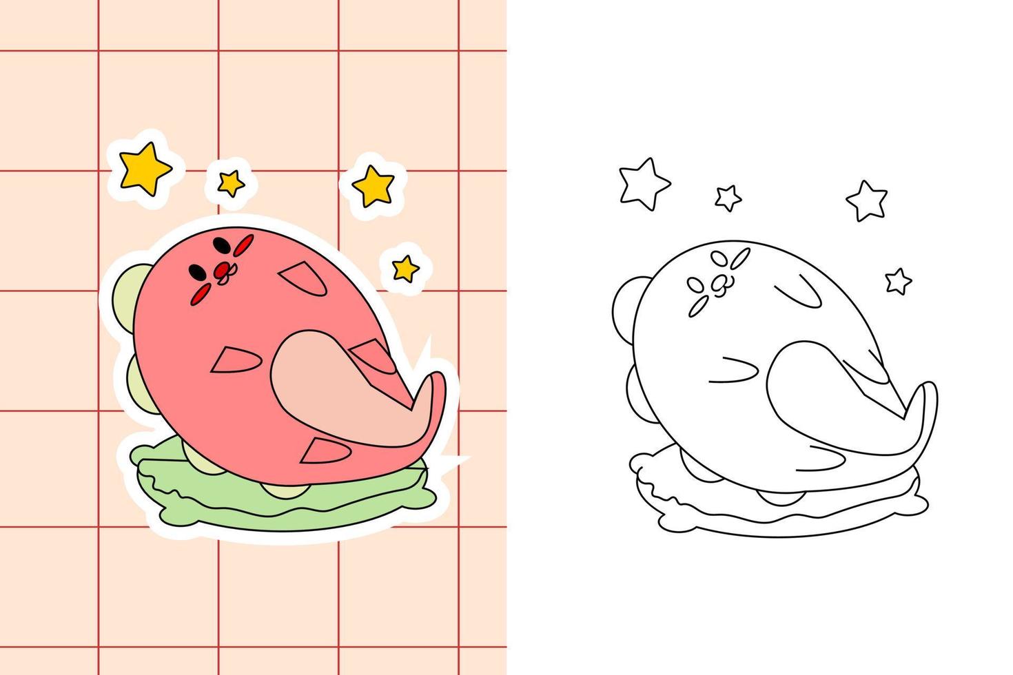 dinosaur colouring page and sticker for toddler vector