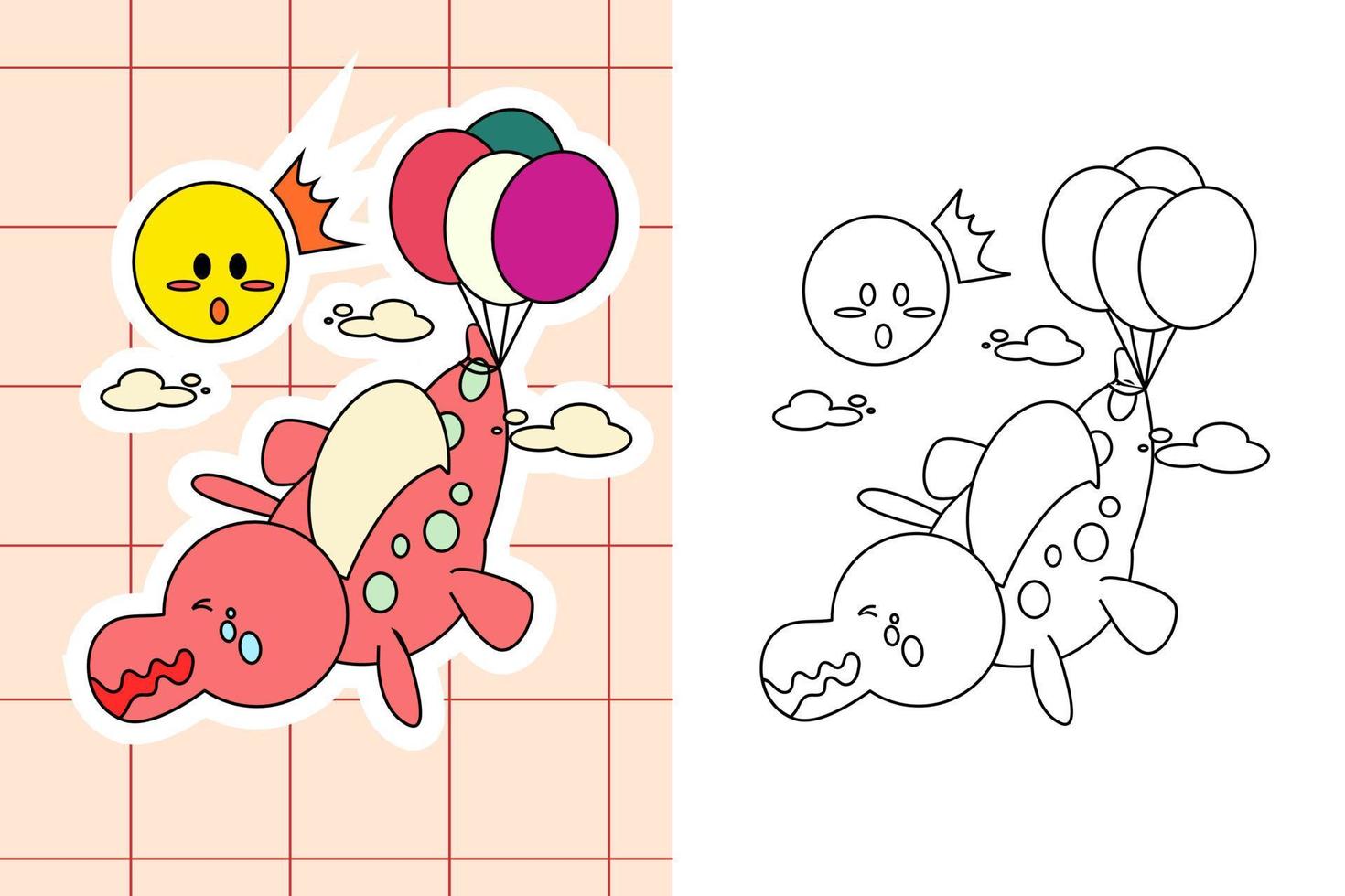 dinosaur colouring page and sticker for toddler vector