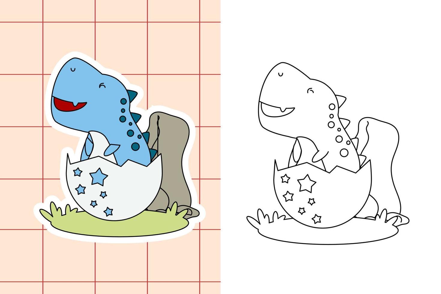 dinosaur colouring page and sticker for toddler vector
