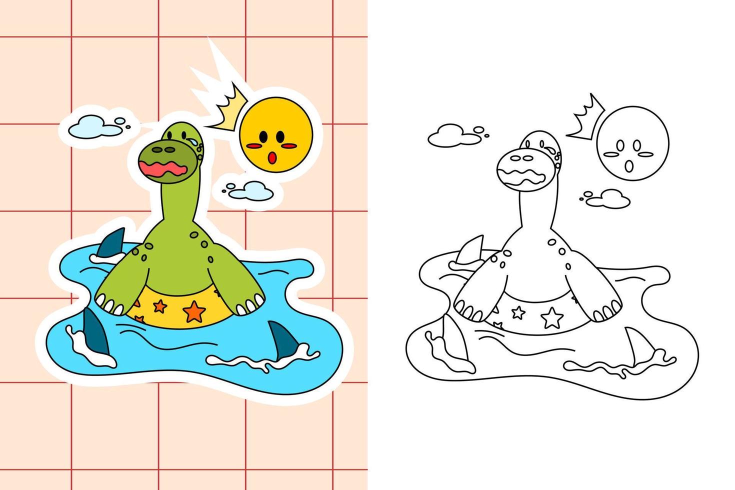 dinosaur colouring page and sticker for toddler vector