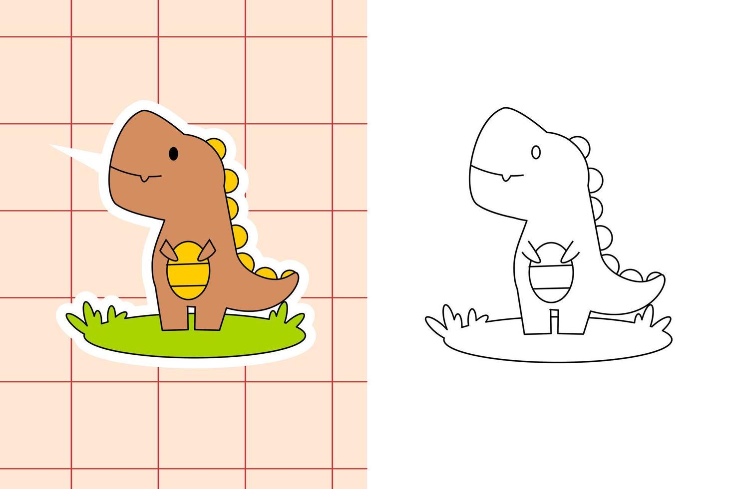 dinosaur colouring page and sticker for toddler vector