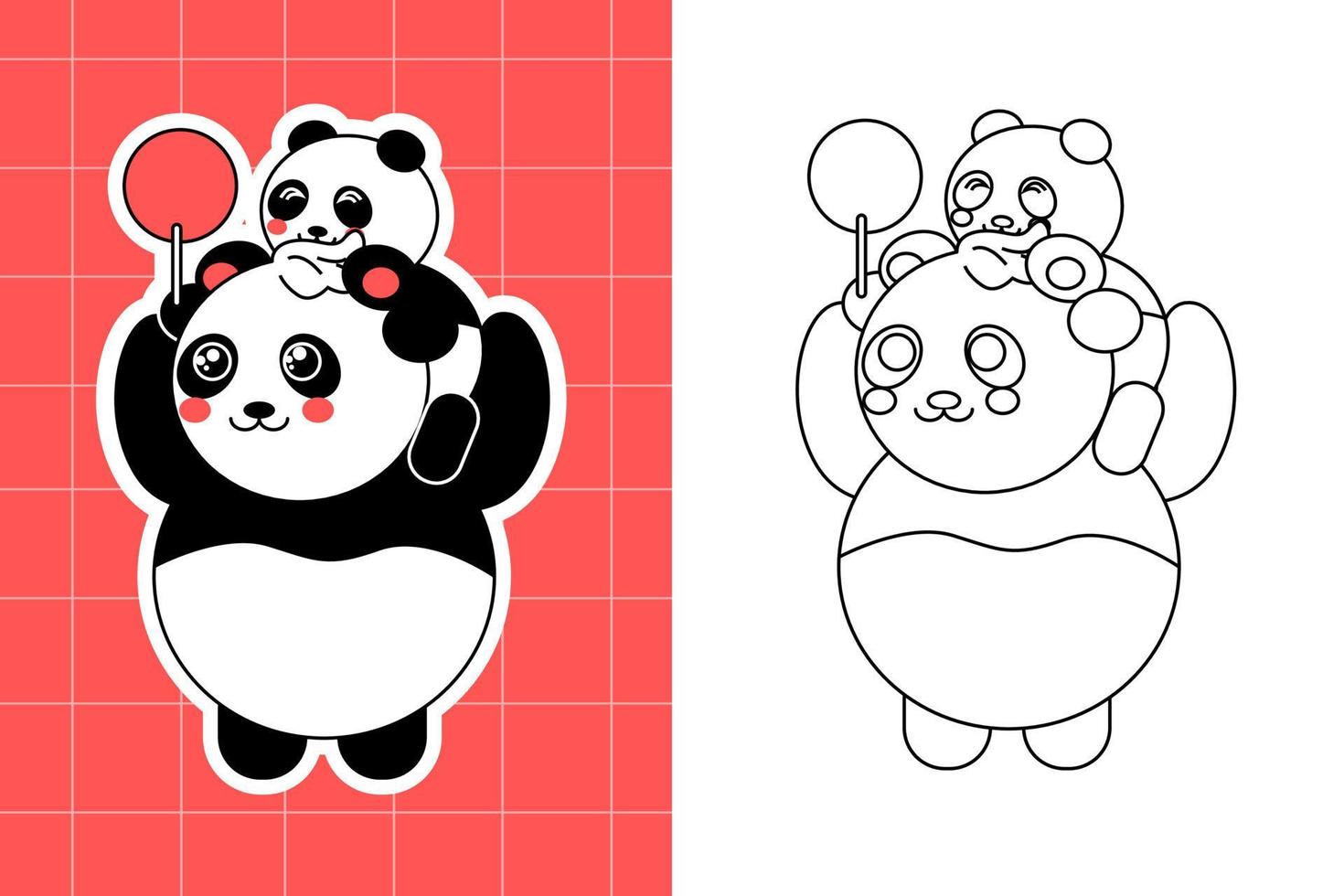 colouring page of panda family for toddler vector