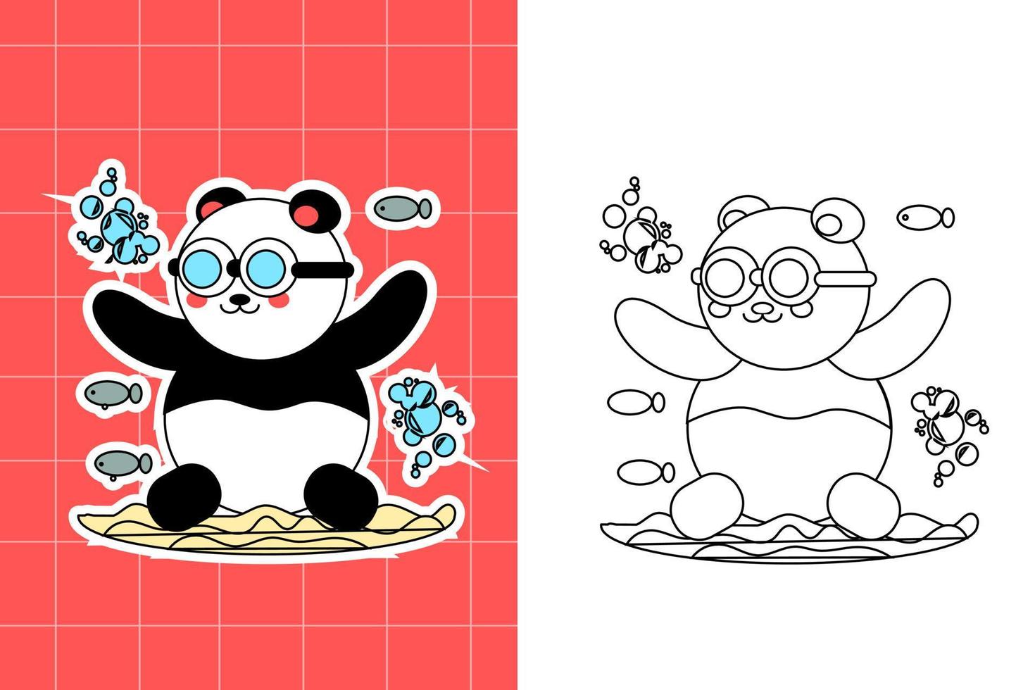 colouring page of panda family for toddler vector