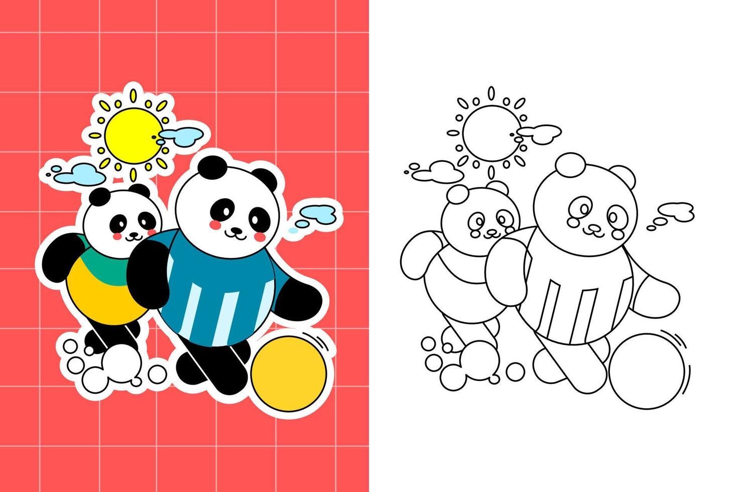 colouring page of panda family for toddler vector