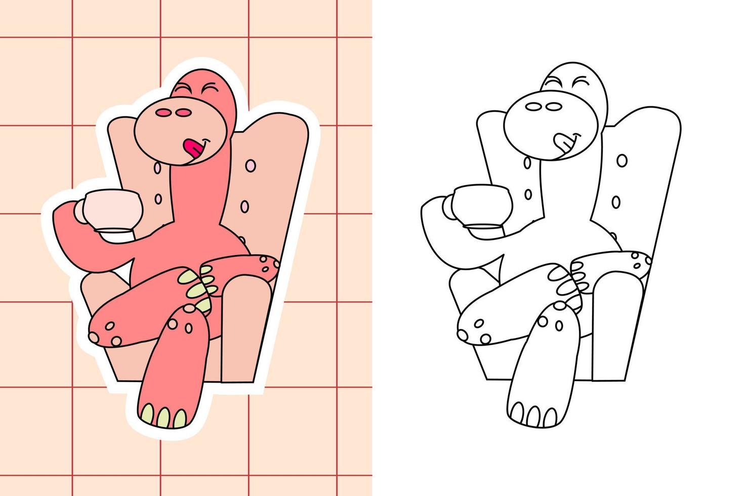 dinosaur colouring page and sticker for toddler vector