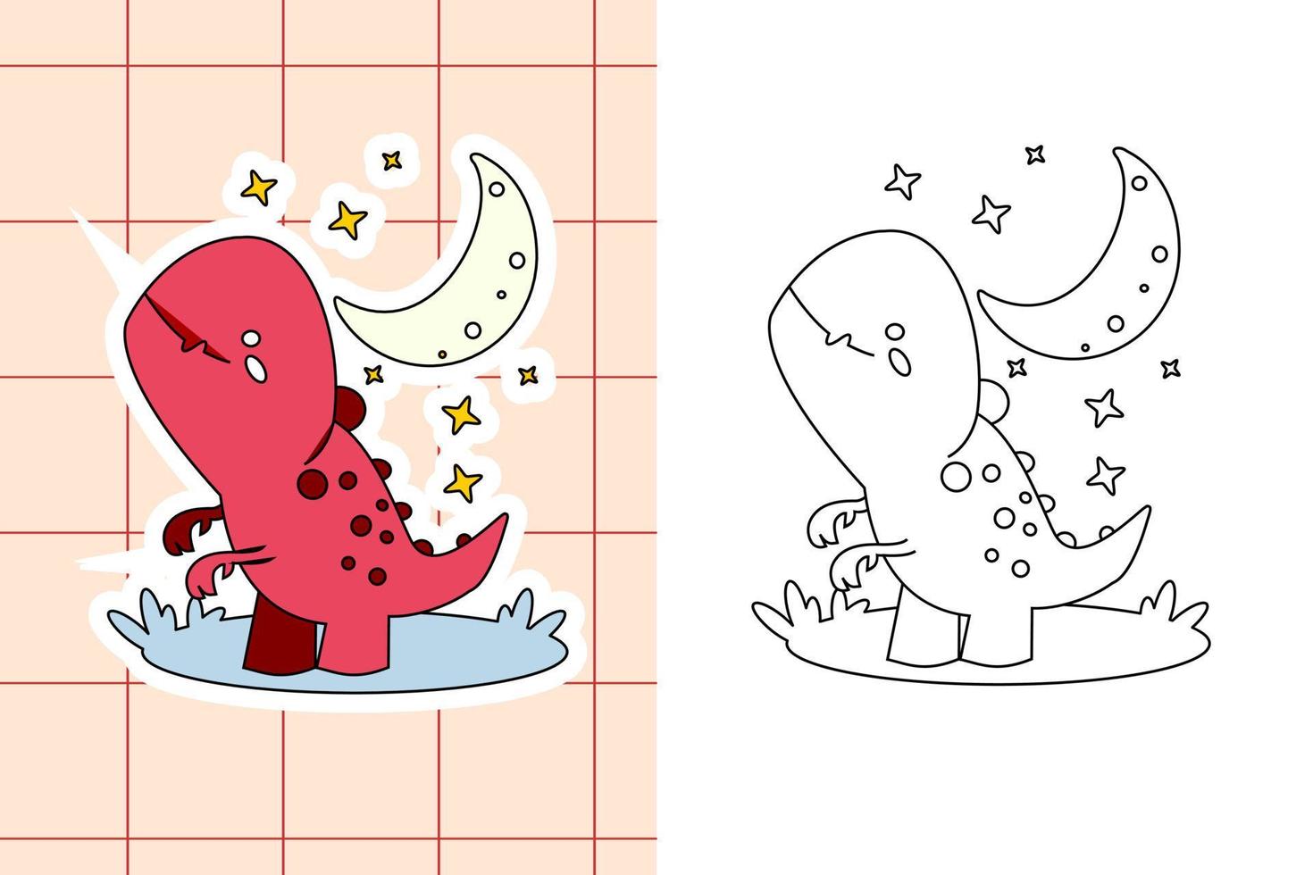 dinosaur colouring page and sticker for toddler vector