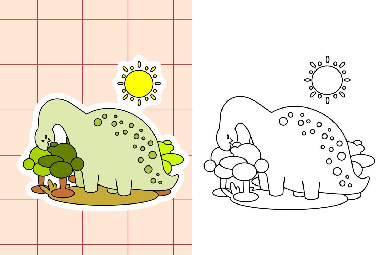 dinosaur colouring page and sticker for toddler vector