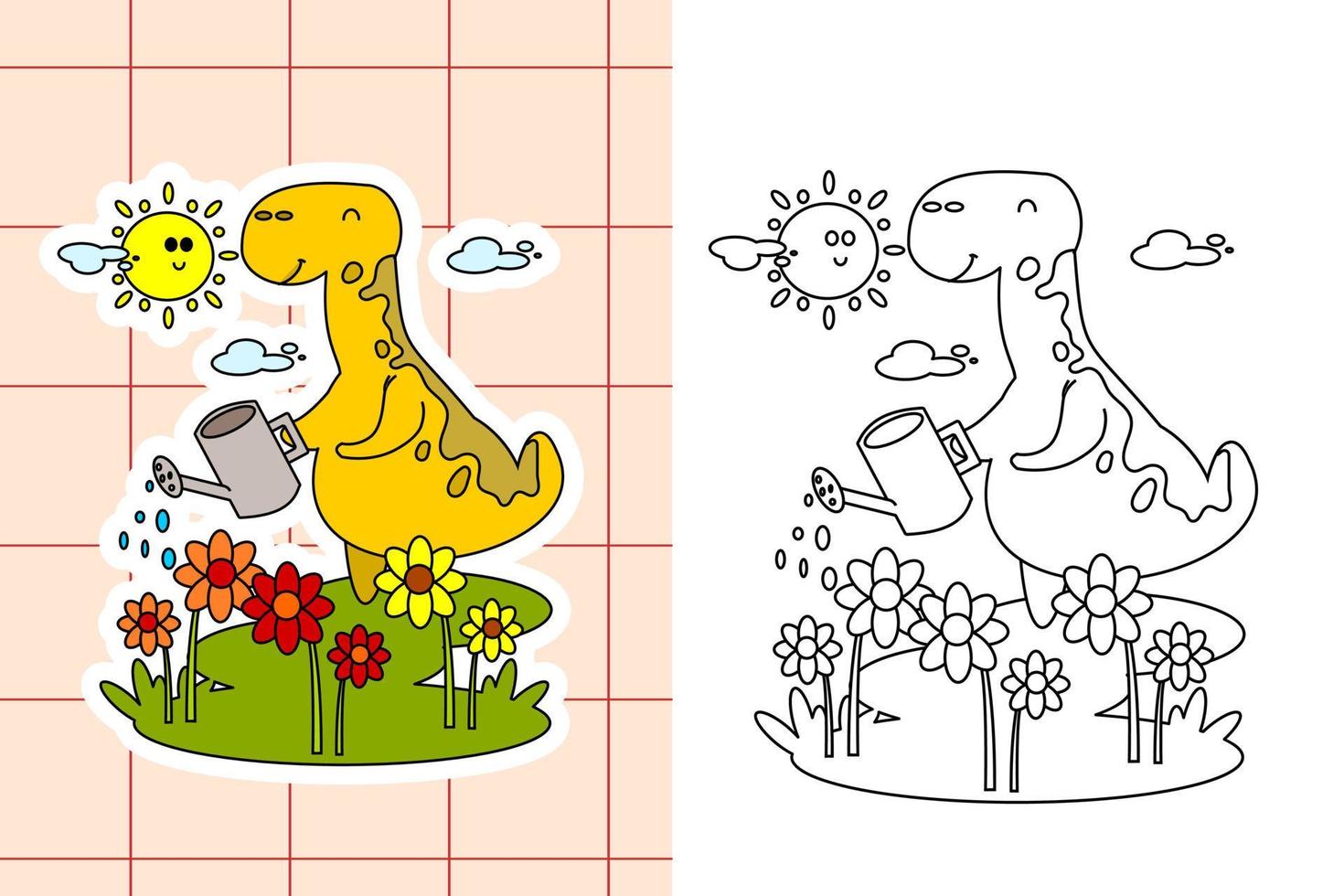 dinosaur colouring page and sticker for toddler vector