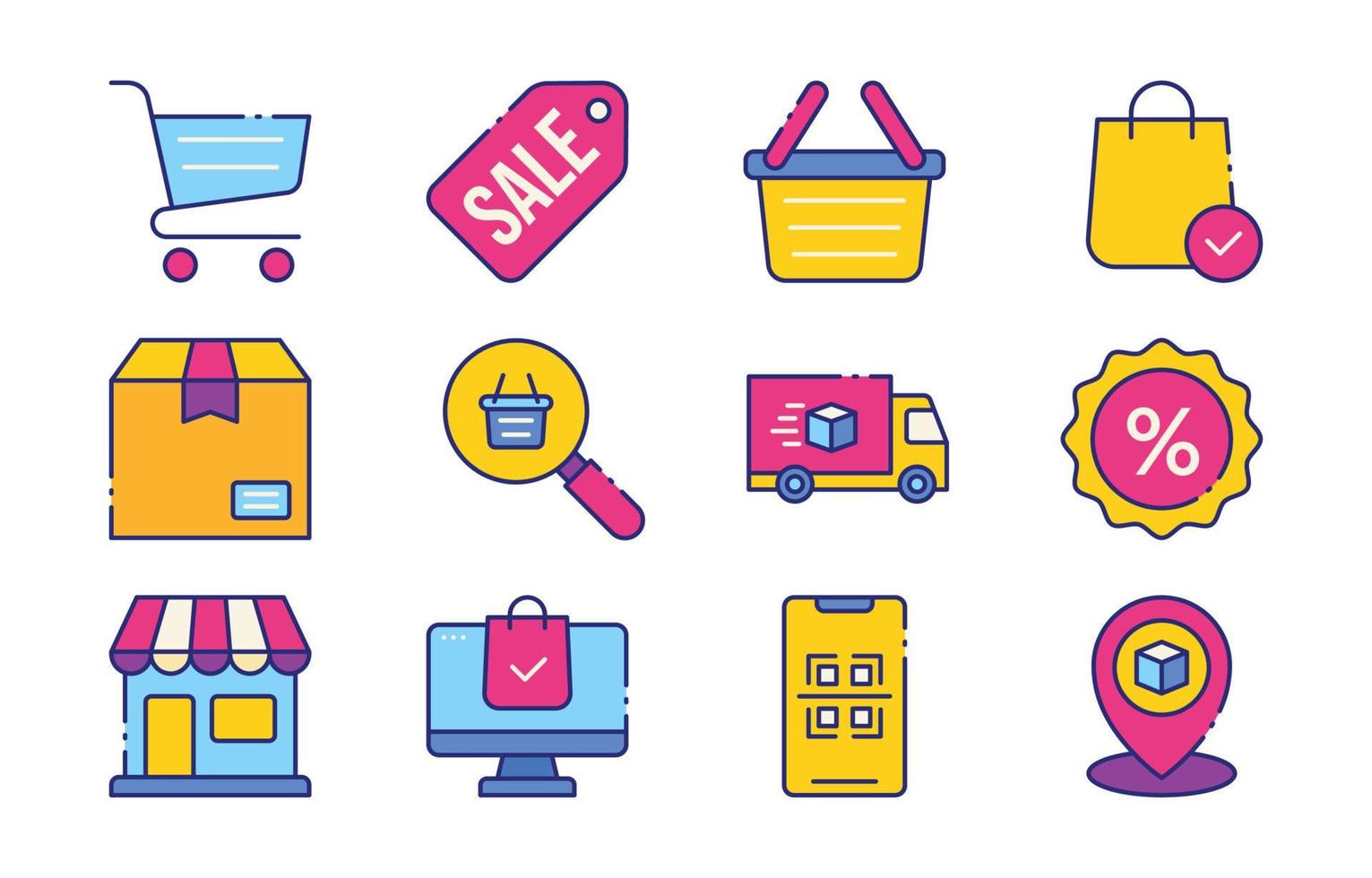 colección de iconos de compras en línea de comercio electrónico vector