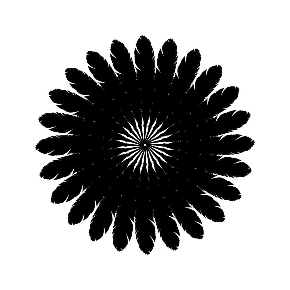forma de círculo ornamental hecha por composición de plumas para decoración, ornamentación, sitio web, ilustración de arte, fondo, papel tapiz, logotipo o elemento de diseño gráfico. ilustración vectorial vector