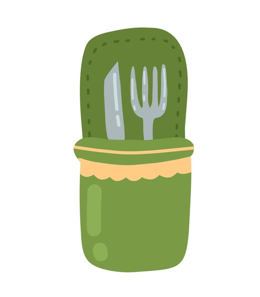 Picnic utensils. Fork and knife in a case. Illustration of dishes for menus, magazines, advertising. vector