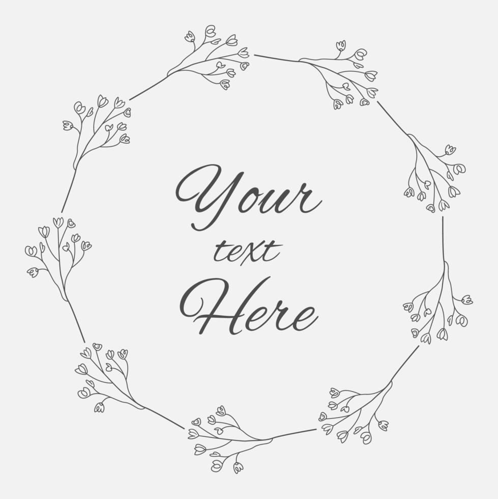 Vector illustration of hand drawn wreath. Cute doodle round floral frame with nature botanical ornament