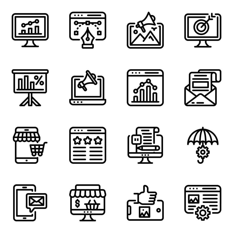 conjunto de iconos de línea de marketing empresarial vector