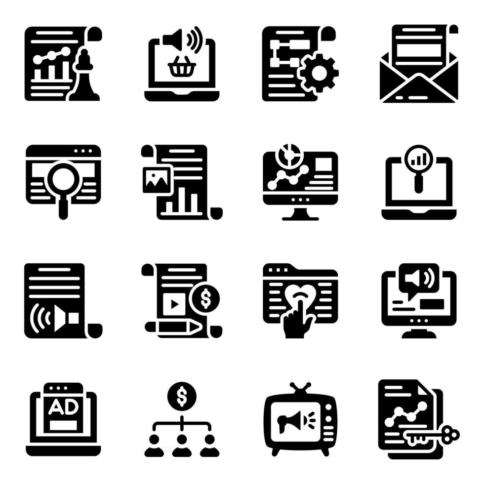 conjunto de iconos de línea de marketing de contenido vector