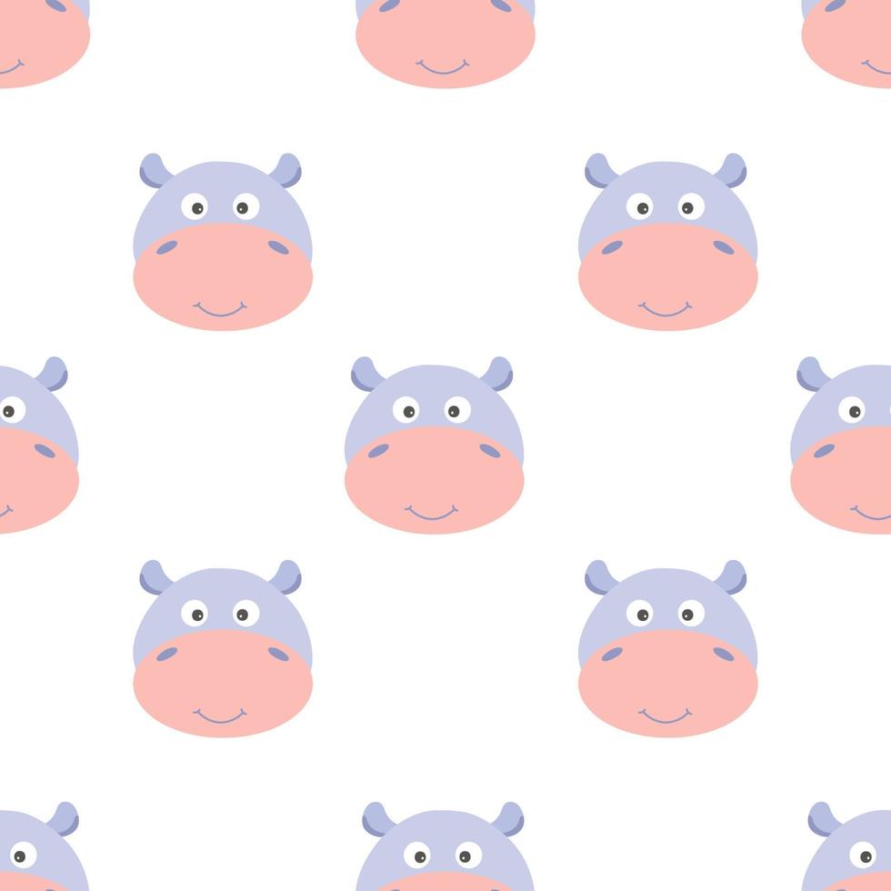 Funny design smile hippo cartoon seamless pattern for background and wallpaper. Adorable endless heads hippopotamus for a baby fashion, fabric, nursery design. Vector. vector