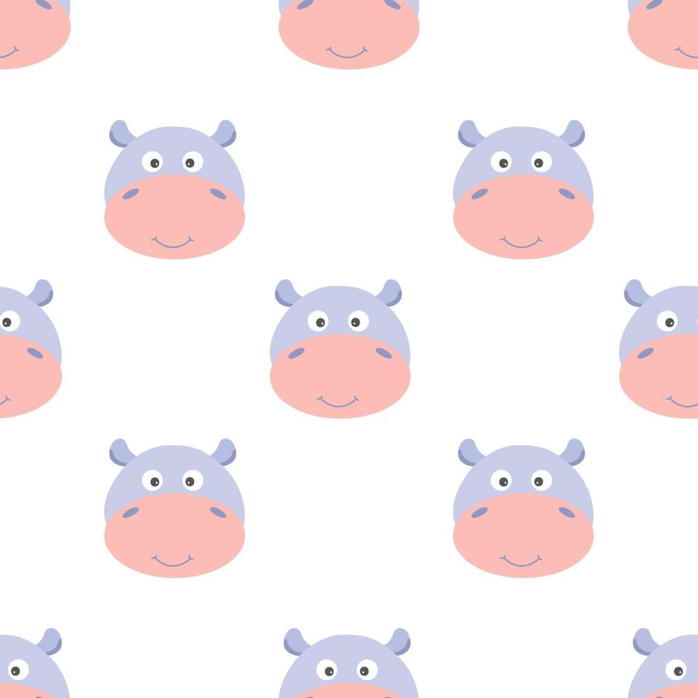 Funny design smile hippo cartoon seamless pattern for background and wallpaper. Adorable endless heads hippopotamus for a baby fashion, fabric, nursery design. Vector. vector