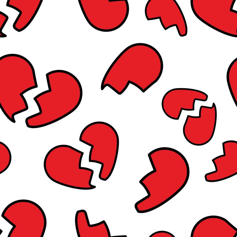 seamless doodle pattern. red broken heart. vector