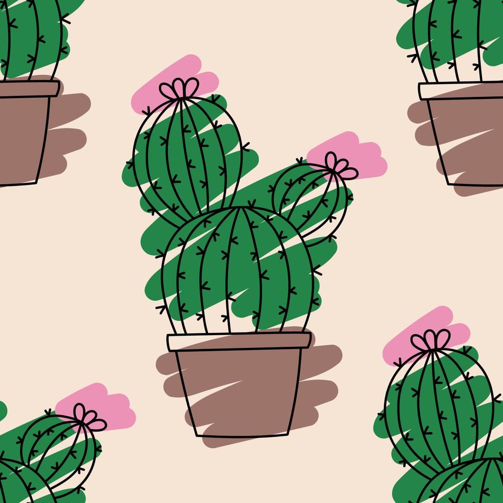 cute hand-drawn seamless pattern with cactus vector