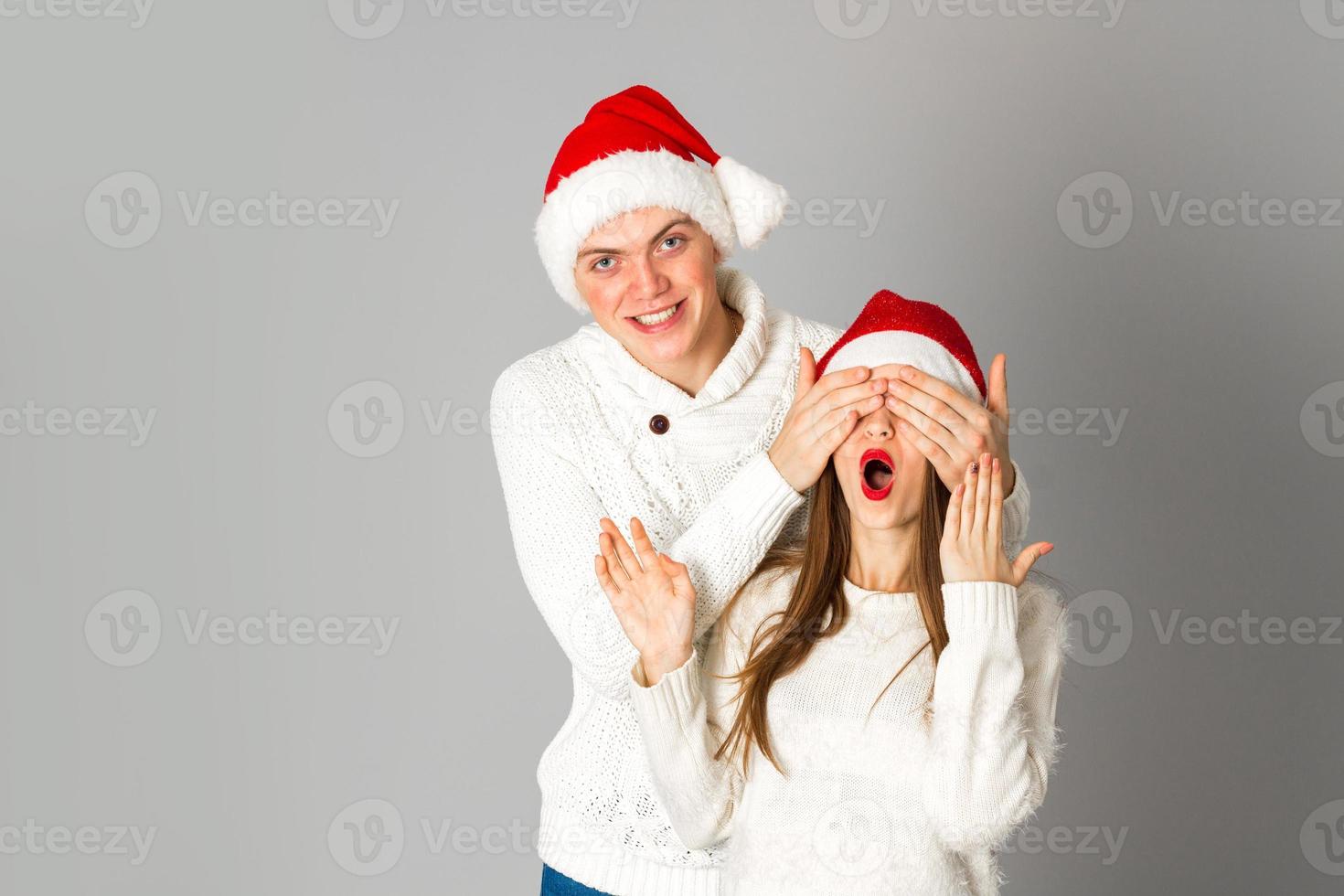 couple celebrate christmas in studio photo