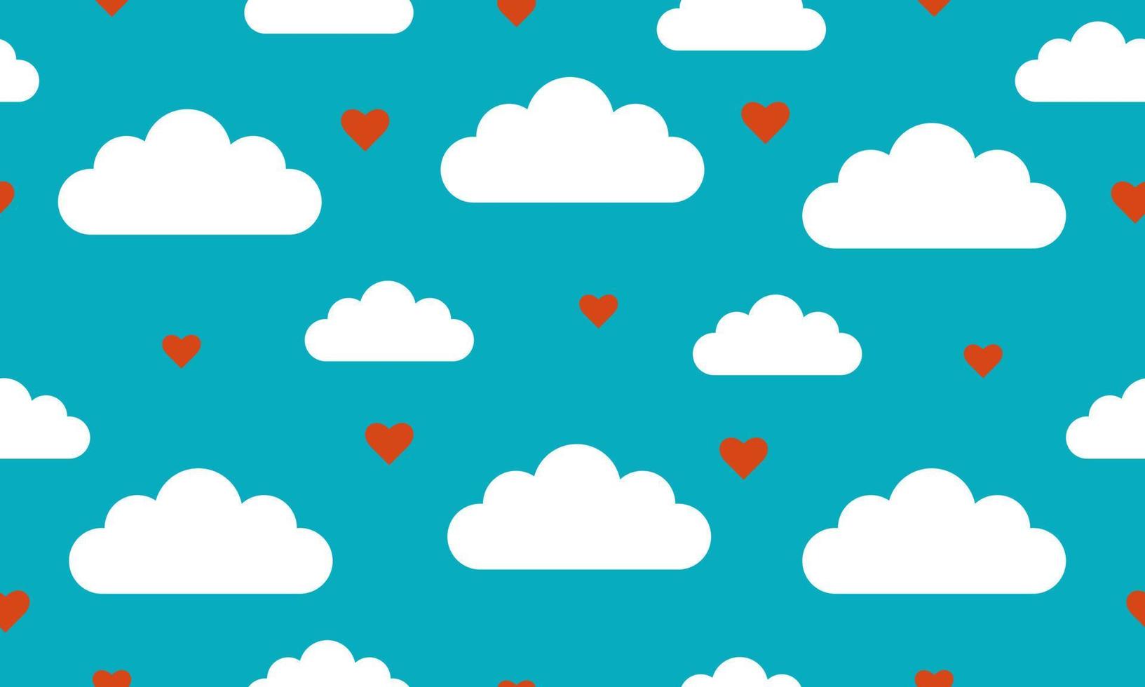 Seamless pattern with clouds and hearts on a blue background vector