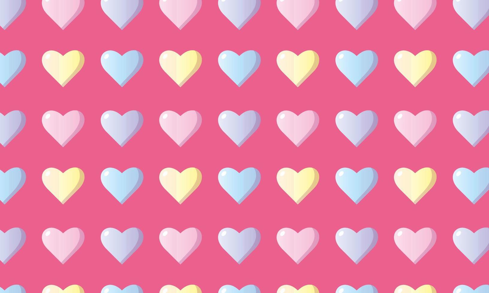 Repeating pattern of colorful hearts on a pink background vector