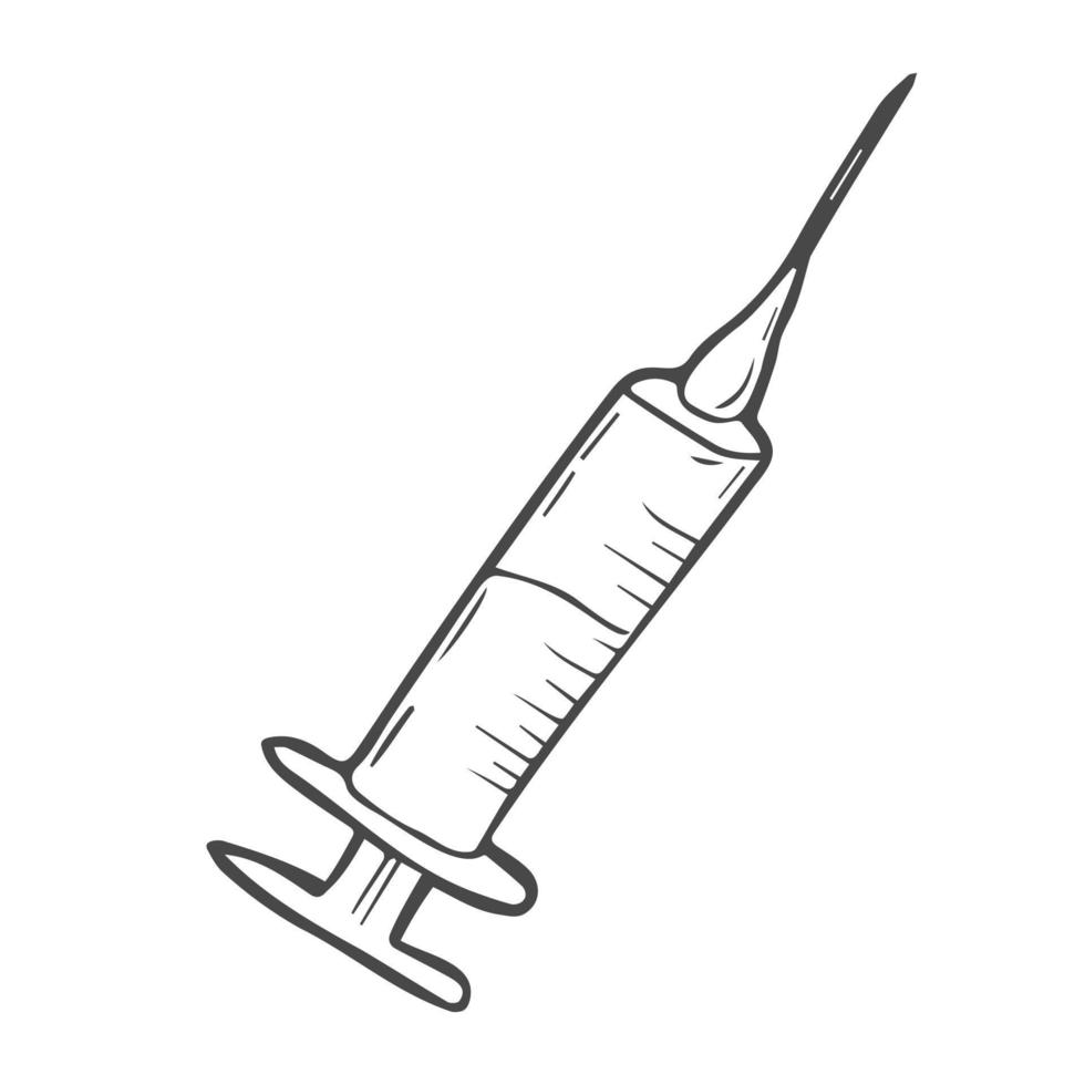 doodle Black Syringe icon isolated. Simple Vaccine Sign. Injection Symbol. black isolated vector