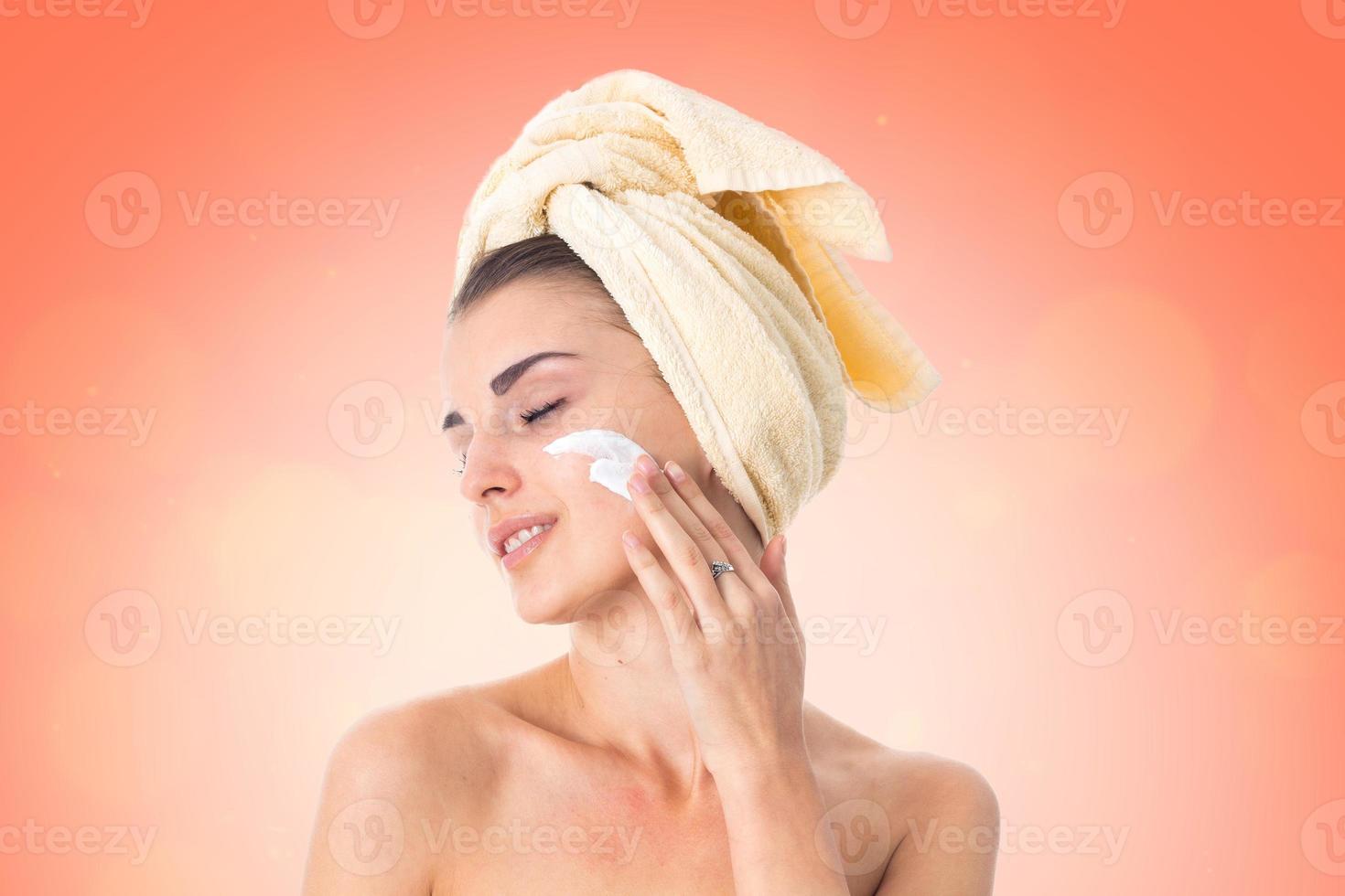 Young girl takes care her skin. photo