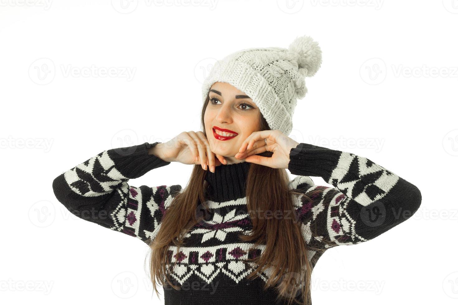 beautiful young girl in warm winter sweater photo