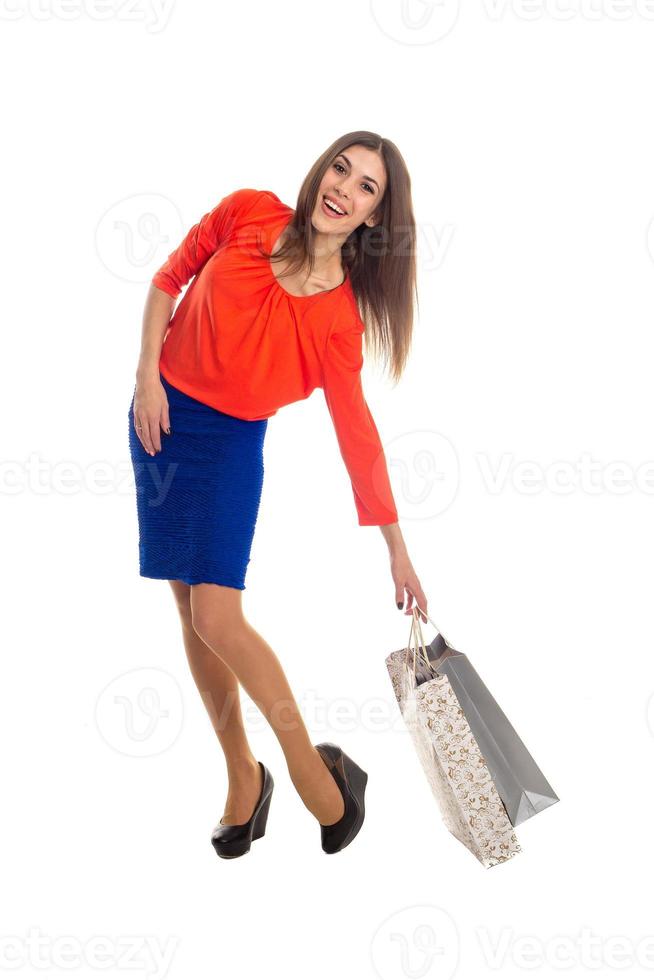 chica con bolsas de compras foto