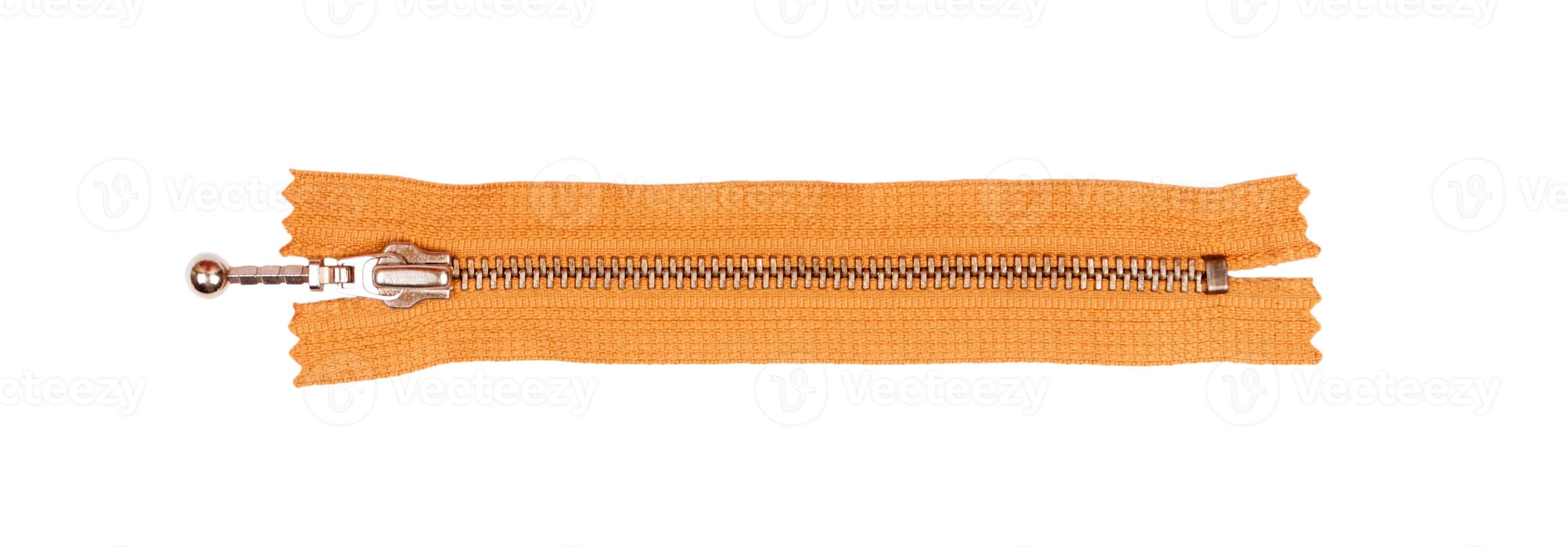 orange zipper isolated on white. top view photo