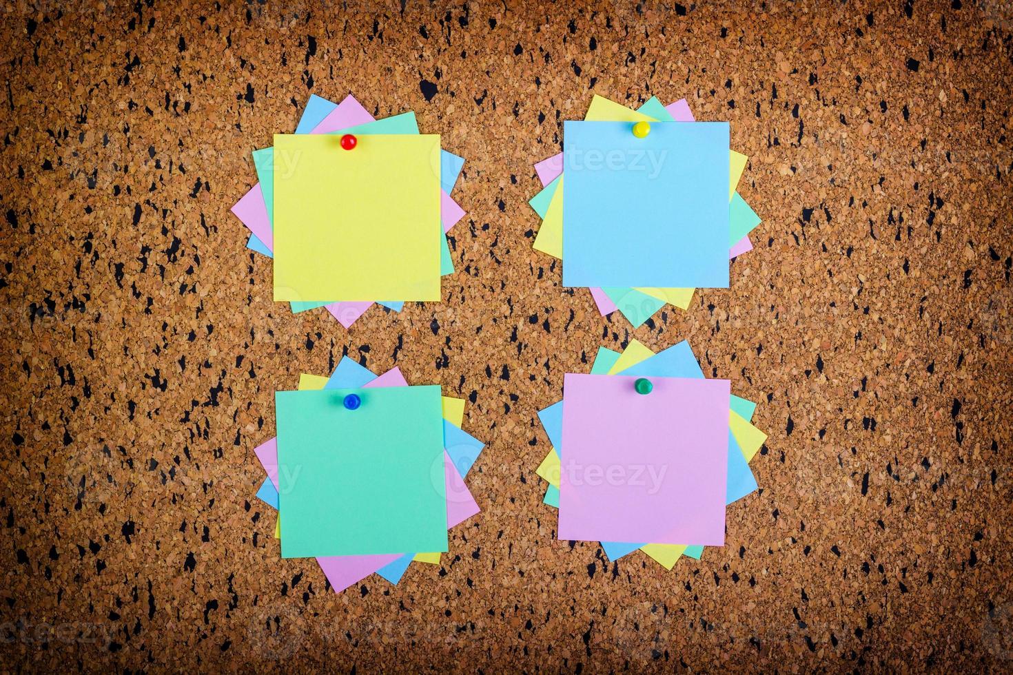 sticky note on cork board, empty space for text photo
