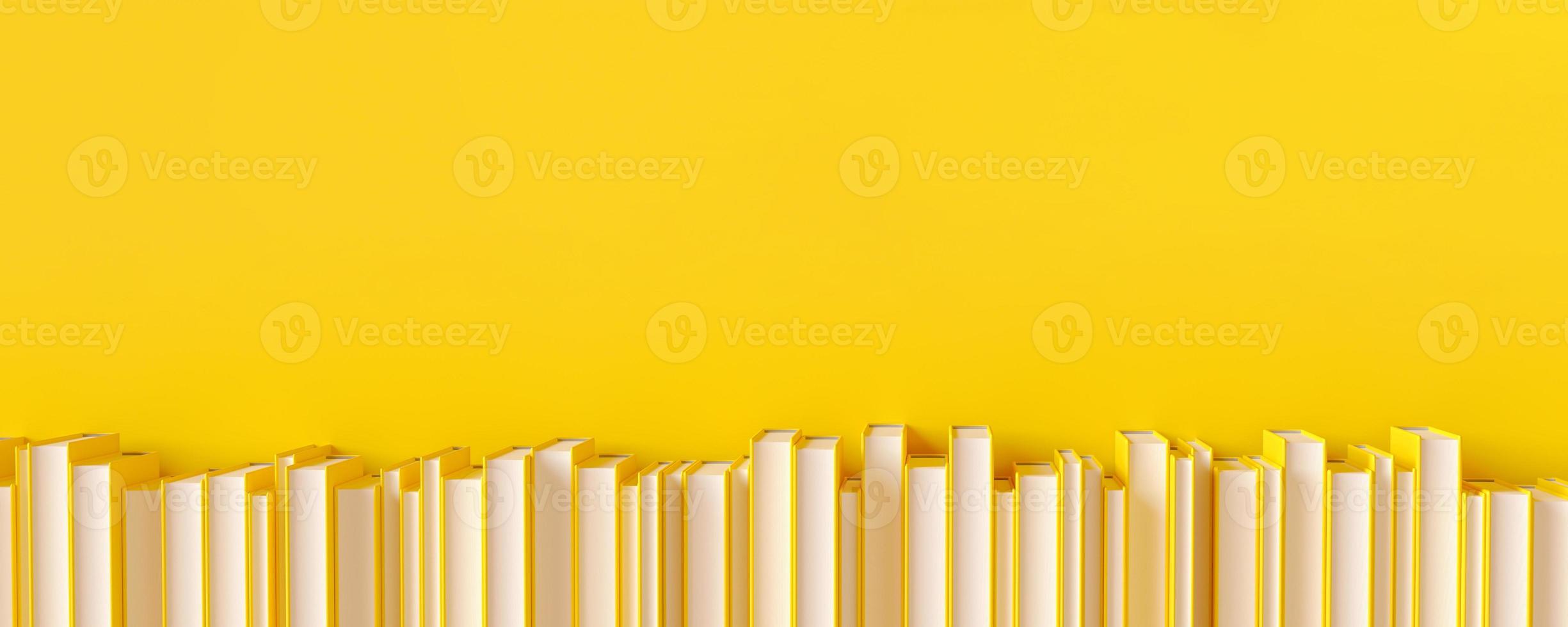 una fila de libros amarillos sobre un fondo amarillo. ilustración de representación 3d. foto