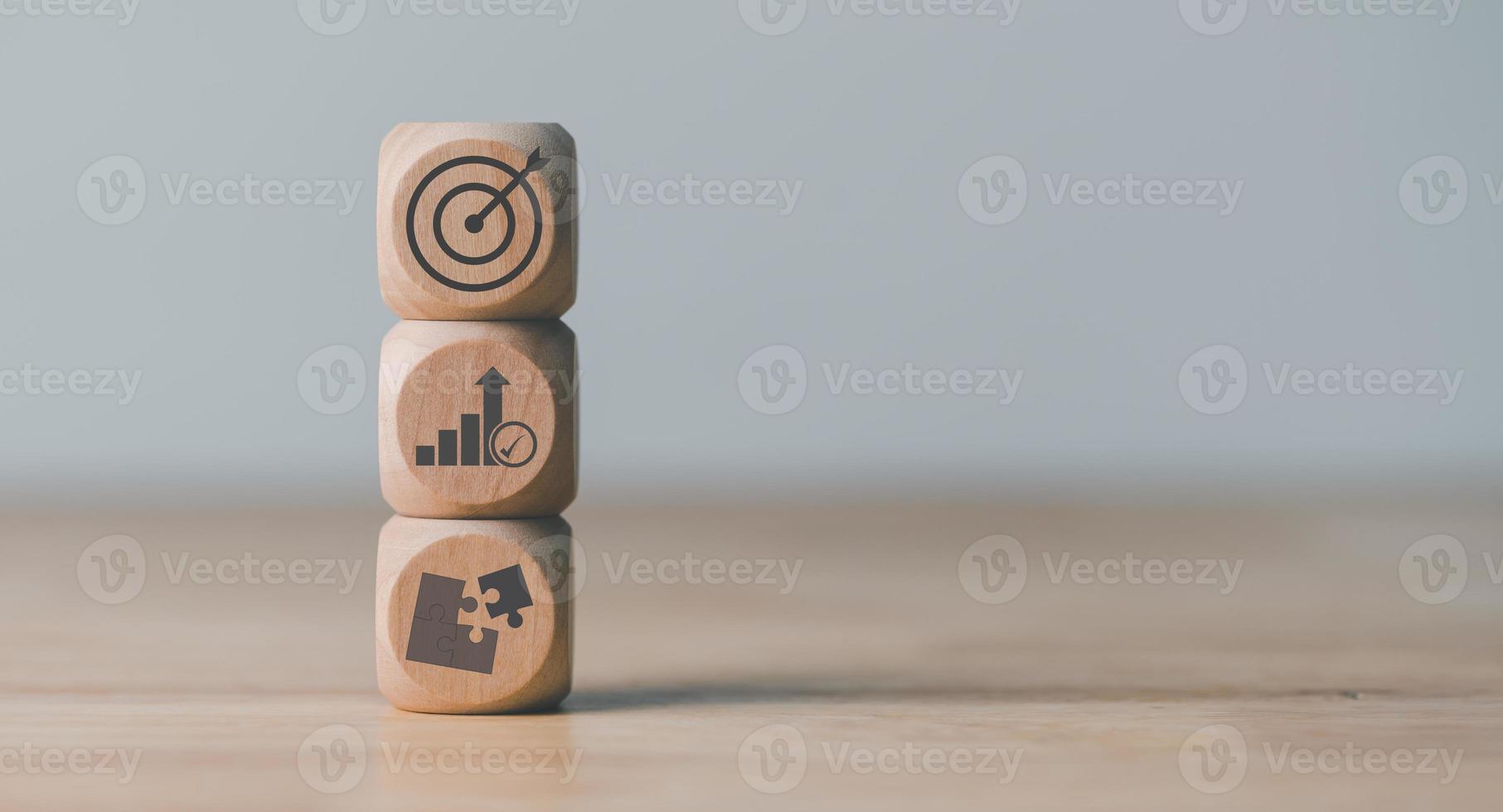 wooden blocks on table,concept of progress in development Financial efficiency and investment with business strategies for future goals and opportunities of the industry,business growth and success photo