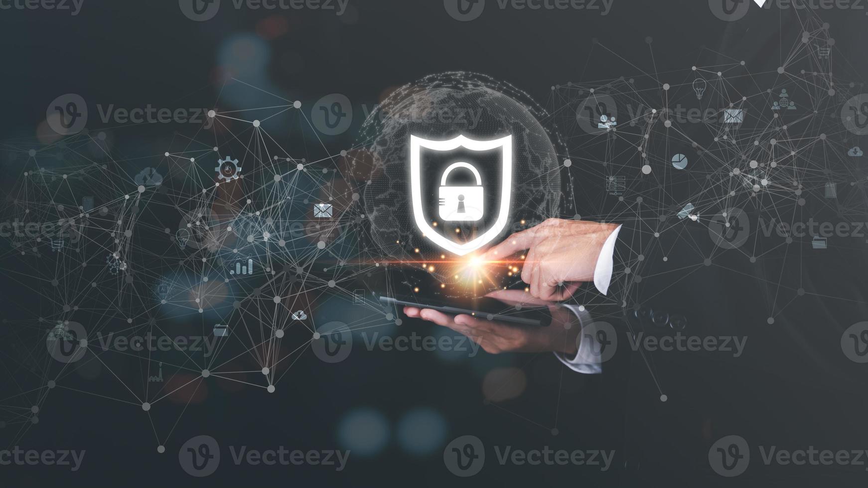 Businessman connected to the network by smartphone,internet security concept, cyber security online, digital security unlocking or encryption, secure login authorization,Protecting data from theft photo