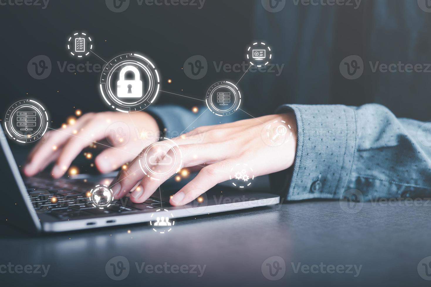 businessman using laptop, the concept of transferring, uploading, and downloading data, cloud computing technology transformation, online storage, large data backup and transmission photo