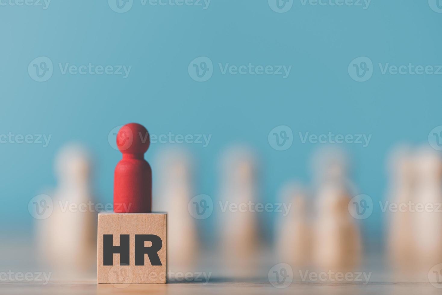 wooden doll is placed on a wooden block,HRM or Human Resource Management,leadership in recruitment,Business development by choosing professional leaders employee competency teamwork,Taregt customer photo